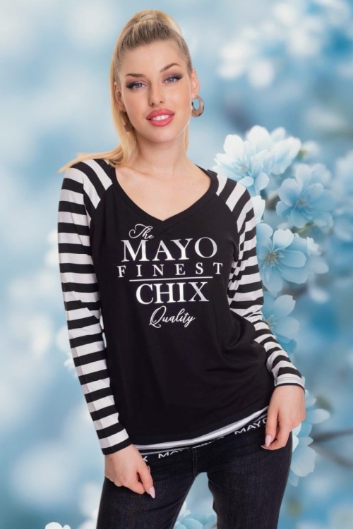 Mayo Chix Isidora tunika fekete  csíkos ujjal