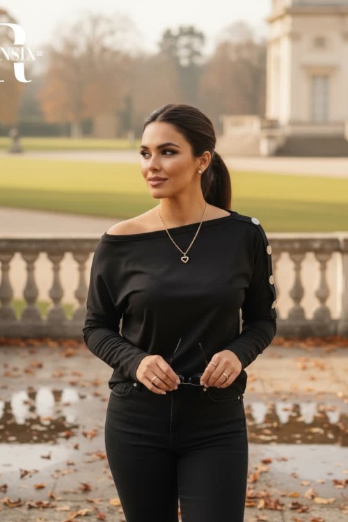 Rensix vállán gombos felső fekete  színben 