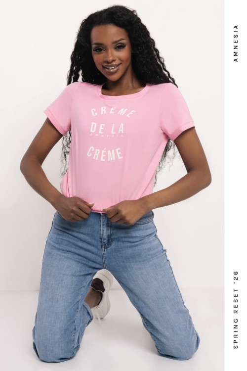 Amnesia Gombi blúz kék és rózsaszín csíkos 