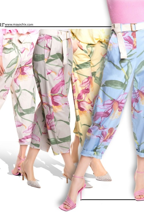 Mayo chix Oscar mintás vászon nadrág sárga,  bézs  színben 