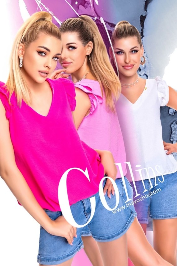 Mayo Chix Collins krepp blúz  világoskék, fekete színben