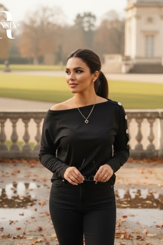 Rensix vállán gombos felső fekete  színben 