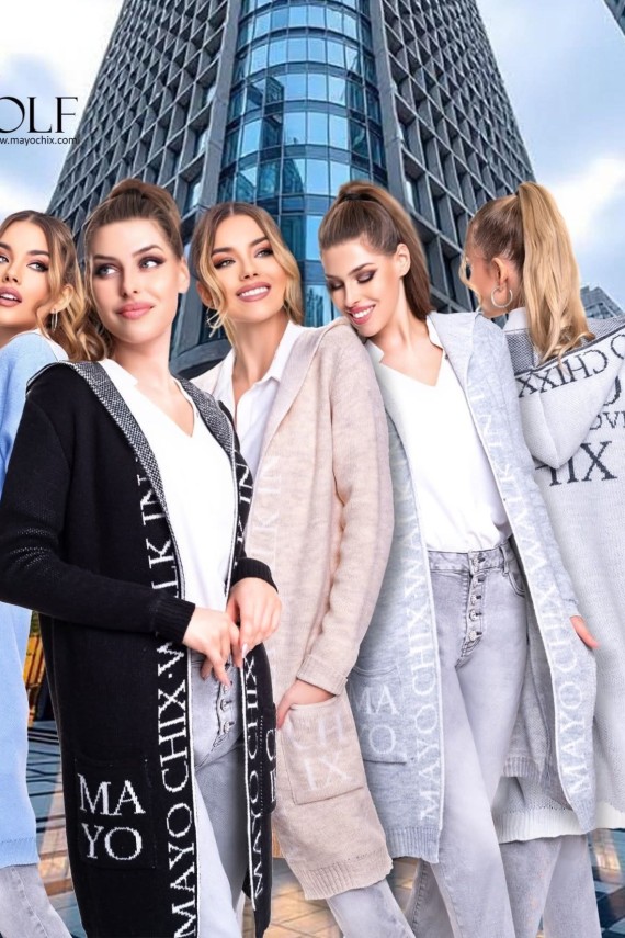 Mayo chix Wolf kardigán  karamell-fekete, kék-fehér, bézs,   fekete színben