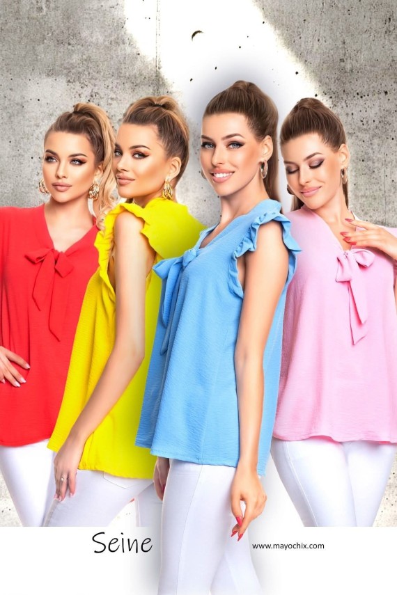 Mayo chix Seine krepp blúz ekrü,  sárga,  pink és korall színű 
