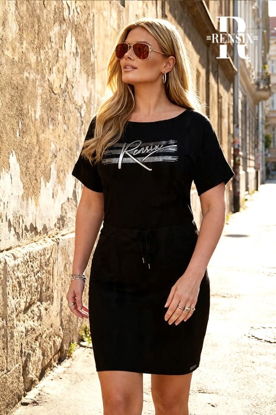 Rensix megkötős ruha sárga, pink, fekete, barack színben  