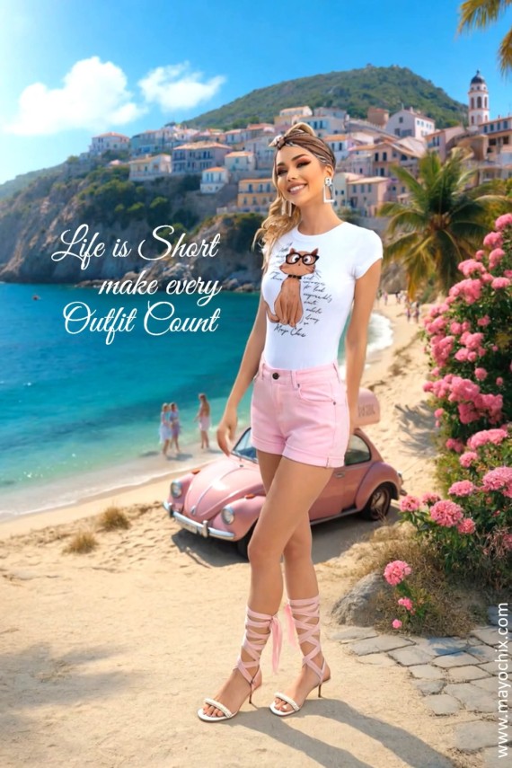 Mayo chix Light póló cicás matricával menta, pink, világoskék és sárga színben 