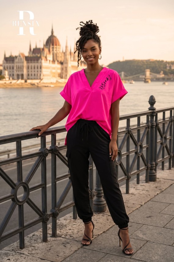 Rensix gumis aljú lezser fazonú poliamid felső neon pink,  pink, korall színben 