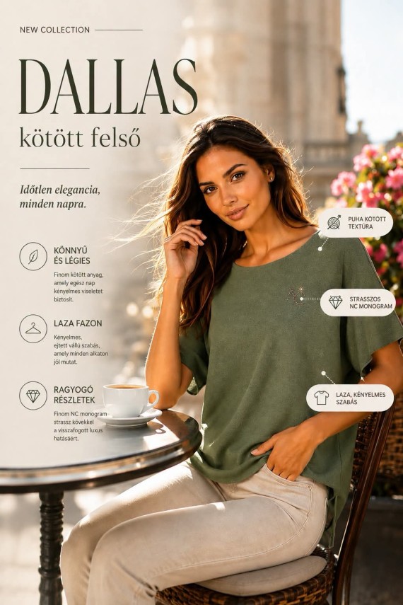 Mayo Chix Dallas kötött pulóver khaki,  pisztácia színben